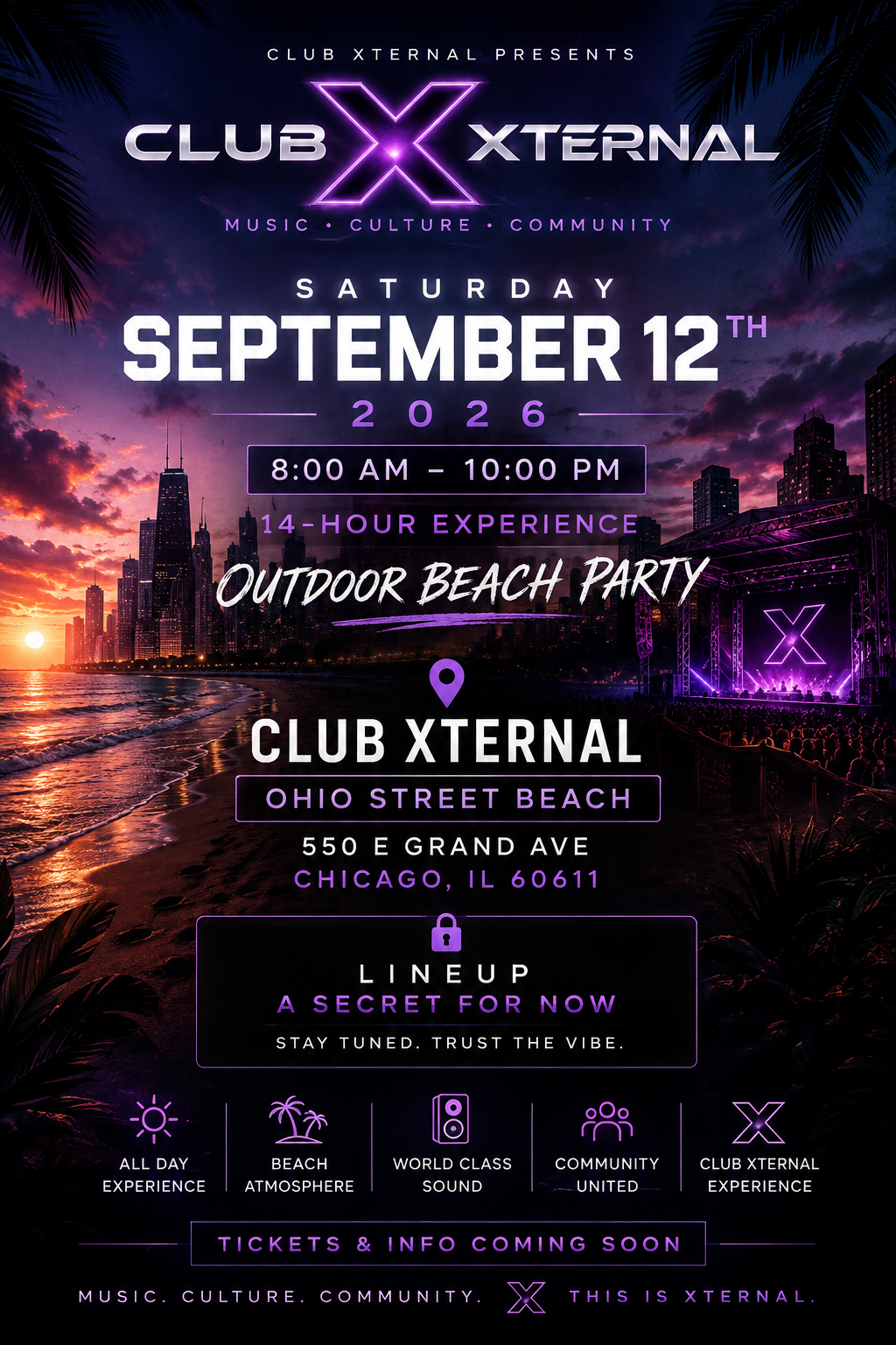 Club Xternal September 12 2026 outdoor beach party flyer